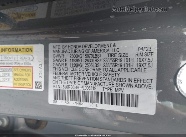 5J6RS6H90PL006519 2023 HONDA CR-V Gray Vista del compartimento del motor