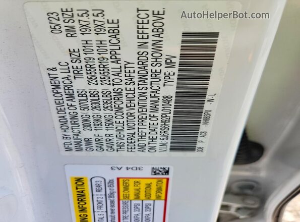 5J6RS6H92PL010488 2023 HONDA CR-V White VIN կոդի պիտակի տեսք
