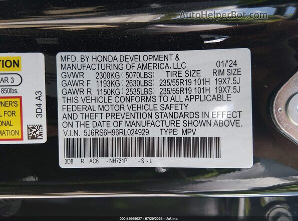 5J6RS6H96RL024929 2024 HONDA CR-V Black Engine compartment view