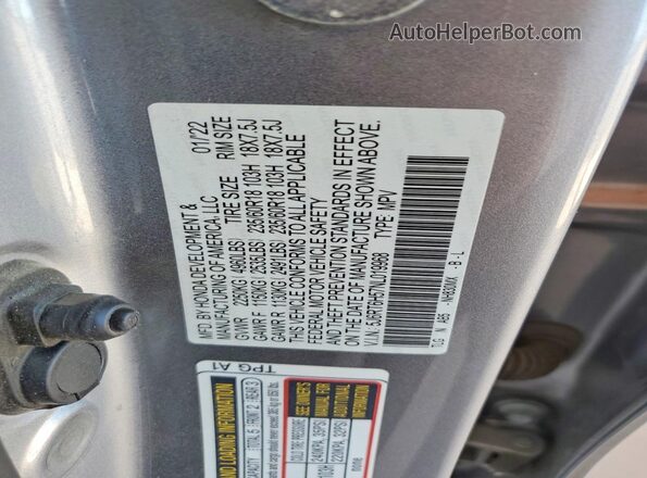 5J6RT6H57NL019968 2022 HONDA CR-V Silver Вид наклейки з VIN-кодом