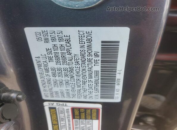 5J6RT6H80NL036668 2022 HONDA CR-V Gray VIN կոդի պիտակի տեսք