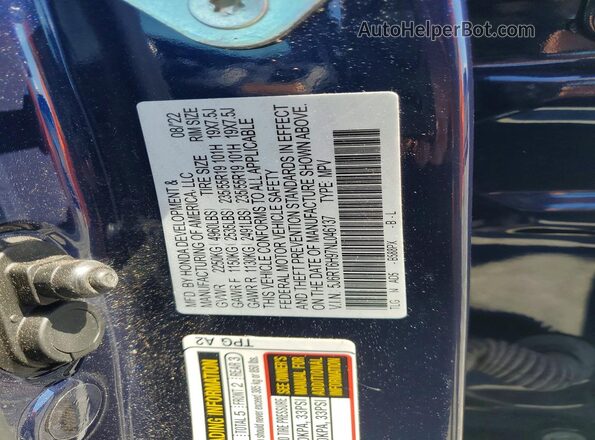 5J6RT6H97NL046137 2022 HONDA CR-V Синий Панорамный вид салона 360°