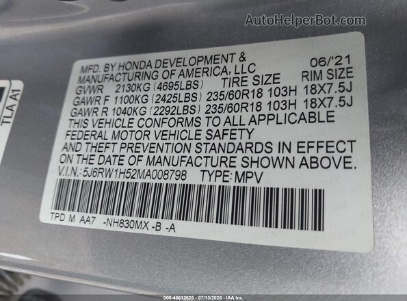 5J6RW1H52MA008798 2021 HONDA CR-V Silver Widok komory silnika
