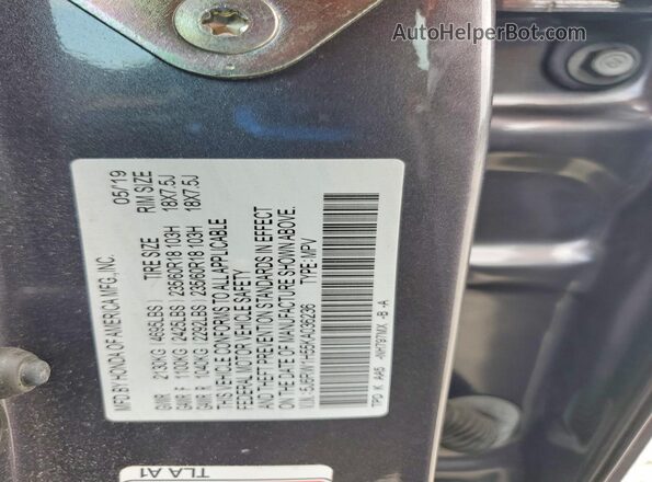 5J6RW1H55KA036236 2019 HONDA CR-V Gray VIN sticker view
