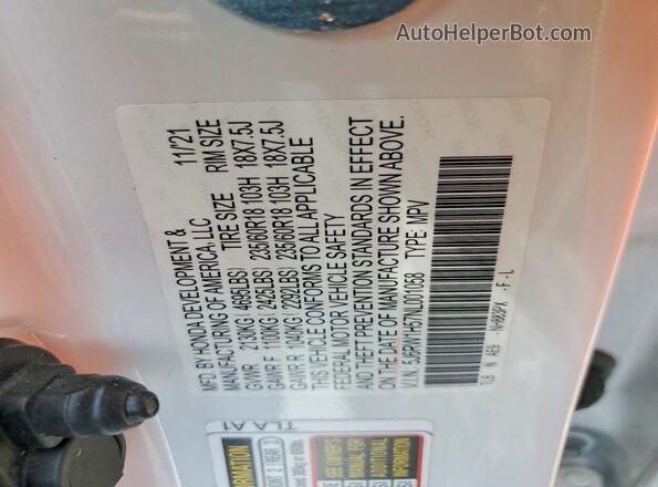 5J6RW1H57NL001058 2022 HONDA CR-V White Вид підкапотного простору