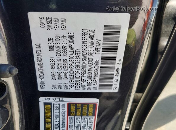 5J6RW1H80KA039703 2019 HONDA CR-V Gray VIN sticker view