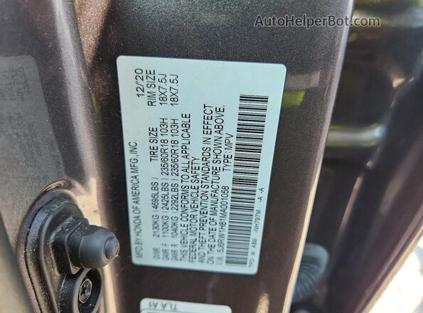 5J6RW1H81MA001058 2021 HONDA CR-V Gray VIN sticker view