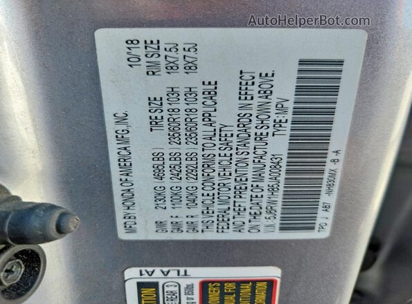 5J6RW1H85JA008431 2018 HONDA CR-V Silver Widok komory silnika
