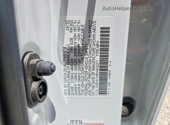 5J6RW1H86NA022277 2022 HONDA CR-V White Вид підкапотного простору