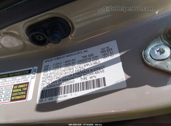 5J6RW1H88JL005043 2018 HONDA CR-V Золотой Вид подкапотного пространства