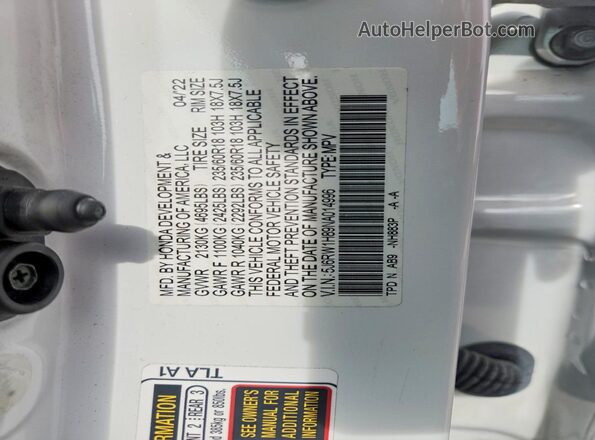5J6RW1H89NA014996 2022 HONDA CR-V White Vista de la etiqueta del VIN