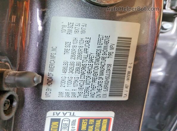 5J6RW2H50JL034158 2018 HONDA CR-V Gray Engine compartment view