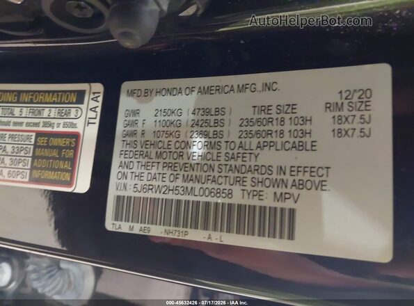 5J6RW2H53ML006858 2021 HONDA CR-V Black Vista del compartimento del motor