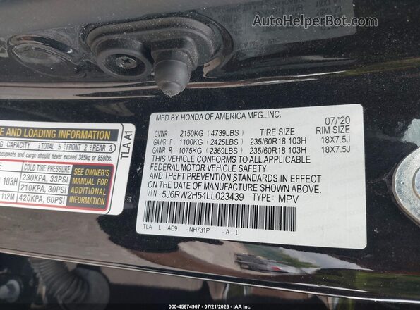 5J6RW2H54LL023439 2020 HONDA CR-V Черный Вид подкапотного пространства