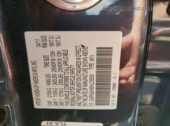 5J6RW2H55HL035509 2017 HONDA CR-V Charcoal Vista interior de 360 grados