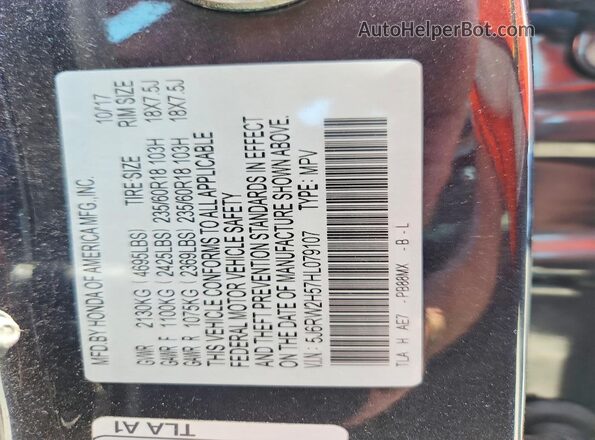 5J6RW2H57HL079107 2017 HONDA CR-V Gray VIN sticker view