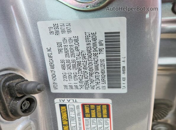 5J6RW2H80KL025150 2019 HONDA CR-V Black Widok komory silnika