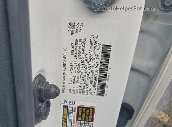 5J6RW2H80LL047621 2020 HONDA CR-V White VIN sticker view