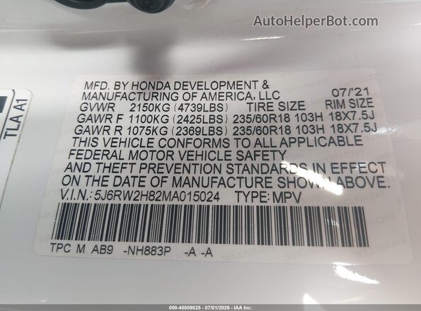5J6RW2H82MA015024 2021 HONDA CR-V White Widok komory silnika