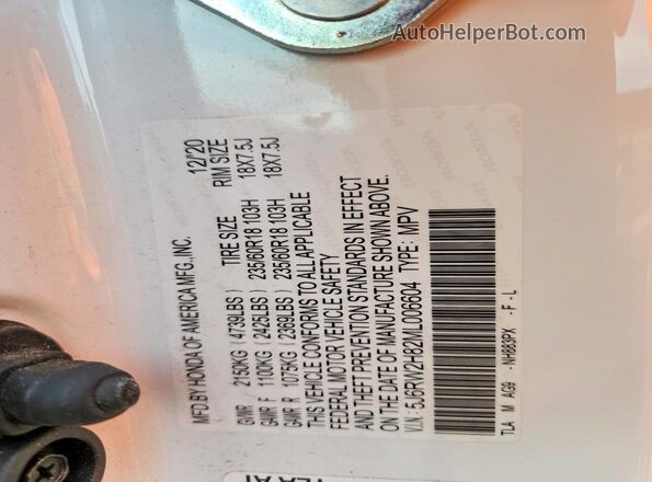 5J6RW2H82ML006604 2021 HONDA CR-V White VIN sticker view
