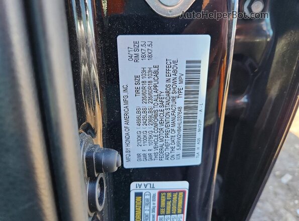 5J6RW2H84HL037648 2017 HONDA CR-V Black Engine compartment view
