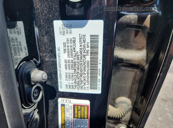 5J6RW2H85HL034502 2017 HONDA CR-V Black VIN կոդի պիտակի տեսք
