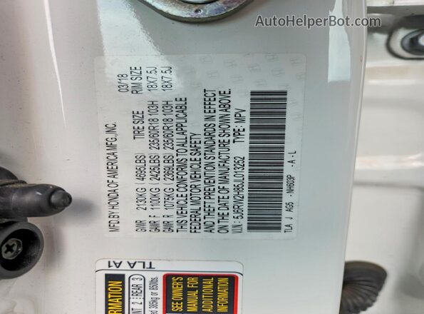 5J6RW2H85JL013252 2018 HONDA CR-V White Вид підкапотного простору