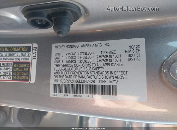 5J6RW2H86LL047428 2020 HONDA CR-V Silver Widok komory silnika
