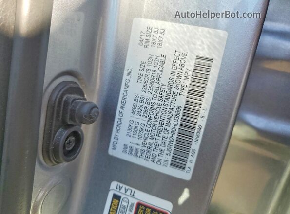 5J6RW2H89HL038696 2017 HONDA CR-V Silver VIN կոդի պիտակի տեսք