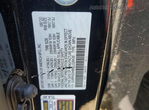 5J6RW2H89LL028436 2020 HONDA CR-V Black Widok naklejki z numerem VIN