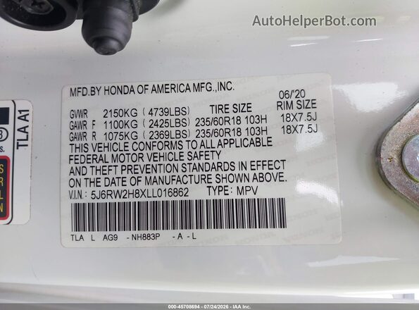 5J6RW2H8XLL016862 2020 HONDA CR-V White Engine compartment view