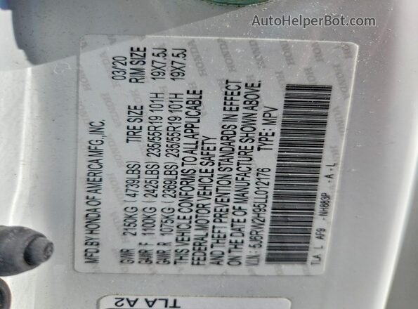 5J6RW2H95LL012176 2020 HONDA CR-V White Engine compartment view
