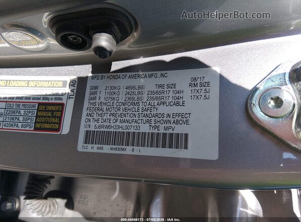 5J6RW6H33HL007133 2017 HONDA CR-V Silver Вид підкапотного простору