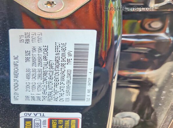 5J6RW6H39KL004633 2019 HONDA CR-V Black VIN կոդի պիտակի տեսք