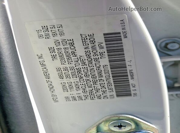 5J8TB3H76GL003179 2016 ACURA RDX White Widok wnętrza 360 stopni
