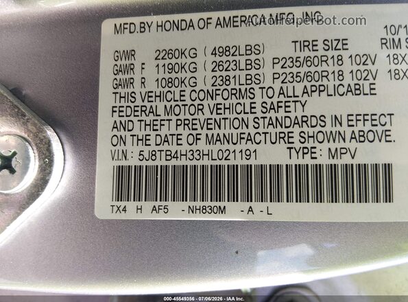 5J8TB4H33HL021191 2017 ACURA RDX Silver Շարժիչի բաժամունքի տեսք
