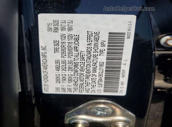 5J8TB4H36GL011852 2016 ACURA RDX Black VIN կոդի պիտակի տեսք