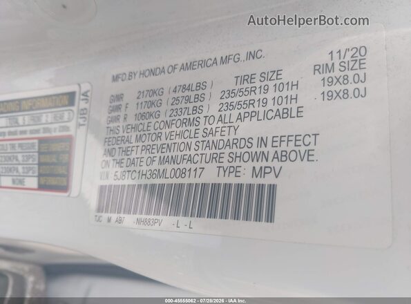 5J8TC1H36ML008117 2021 ACURA RDX White Widok komory silnika