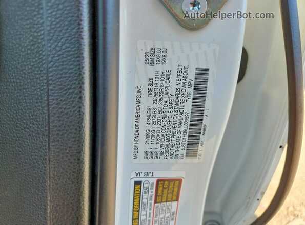 5J8TC1H39LL020597 2020 ACURA RDX White VIN sticker view