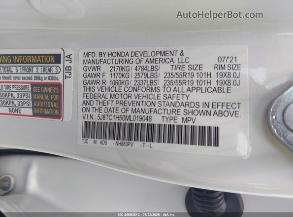 5J8TC1H50ML019048 2021 ACURA RDX White Вид підкапотного простору