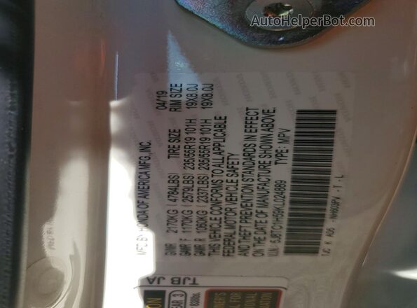 5J8TC1H59KL024889 2019 ACURA RDX White VIN კოდის სტიკერის ხედი