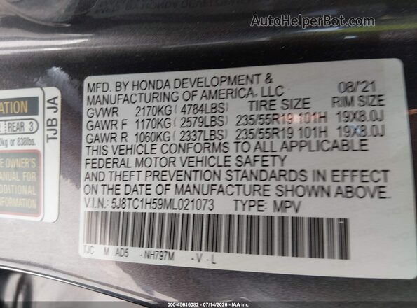5J8TC1H59ML021073 2021 ACURA RDX Gray Vista del compartimento del motor