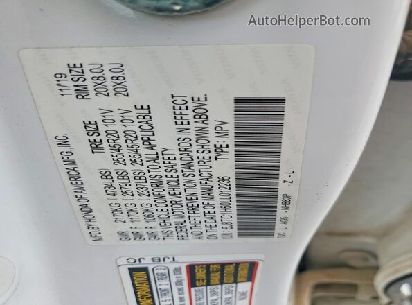 5J8TC1H60LL012236 2020 ACURA RDX White VIN sticker view