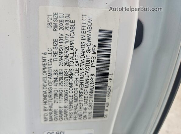 5J8TC1H64ML019918 2021 ACURA RDX White VIN կոդի պիտակի տեսք