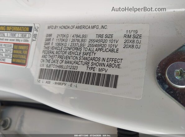 5J8TC1H66LL012323 2020 ACURA RDX Белый Вид подкапотного пространства
