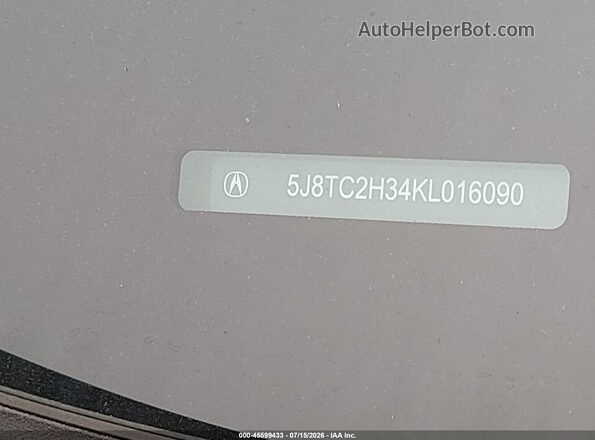 5J8TC2H34KL016090 2019 ACURA RDX Gray 
