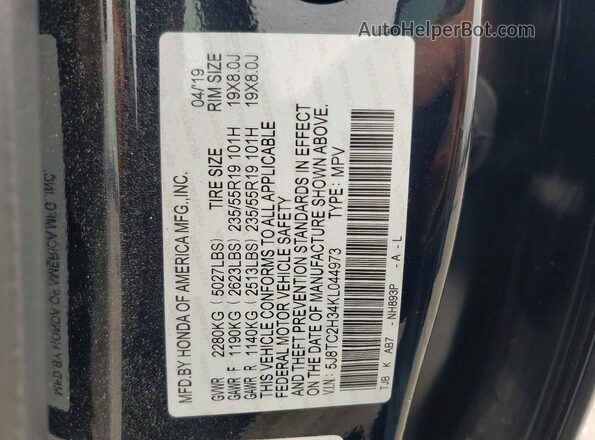 5J8TC2H34KL044973 2019 ACURA RDX Black Vista interior de 360 grados