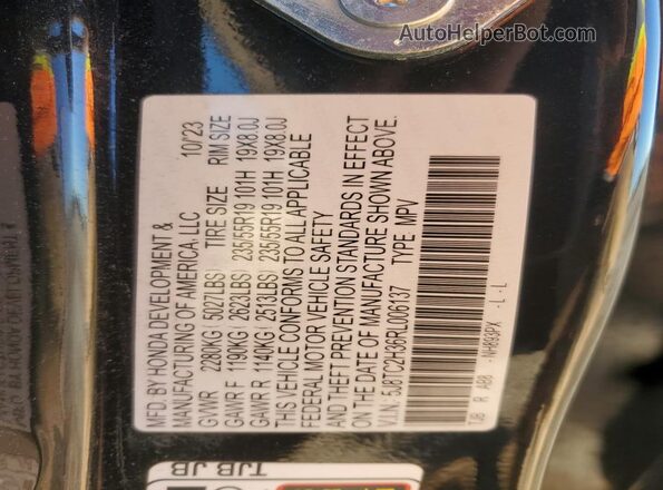 5J8TC2H36RL006137 2024 ACURA RDX Black VIN կոդի պիտակի տեսք