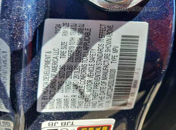 5J8TC2H52SL009320 2025 ACURA RDX Blue VIN կոդի պիտակի տեսք