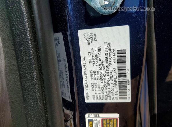 5J8TC2H55ML010657 2021 ACURA RDX Blue Вид наклейки з VIN-кодом